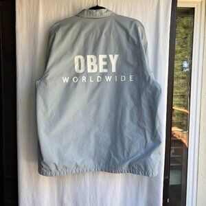 OBEY Worldwide Coach Jacket XL - Blue/Grey Snap Front Streetwear